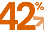 Die Zahl 42und ein Prozentzeichen und ein Pfeil nach rechts unten