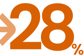 Die Zahl 28 und ein Prozentzeichen und ein Pfeil nach rechts