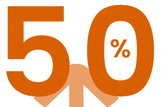 Eine Zahl 50 und ein Prozentzeichen und ein Pfeil nach oben